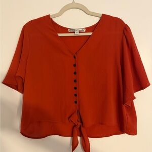 Women's Red-Orange Button-Down Top